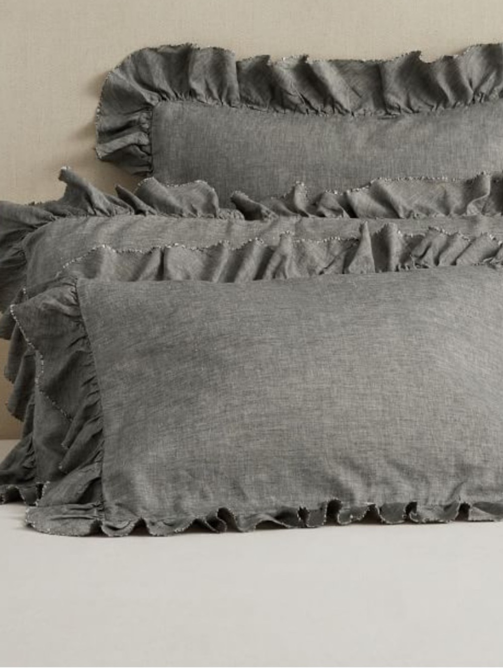 Pottery Barn Belgian Flax Linen Fringe Ruffle King Pillow Sham 1